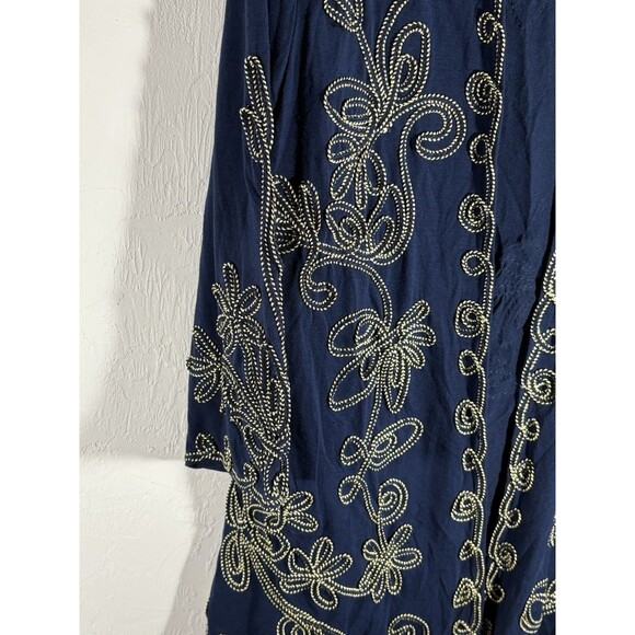 Objects D’art Woman’s Navy Embroidered Gold Trim Jacket Asymmetrical Large - Picture 2 of 8